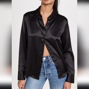 Reformation Women's Elegant‎ 100% Silk Black Shirt